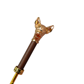 Luxury red satin umbrella gold chihuahua handle detail