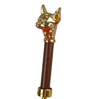 Handmade red satin umbrella gold chihuahua handle open canopy