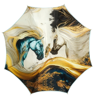 Italian automatic umbrella – light blue with gold horse handle