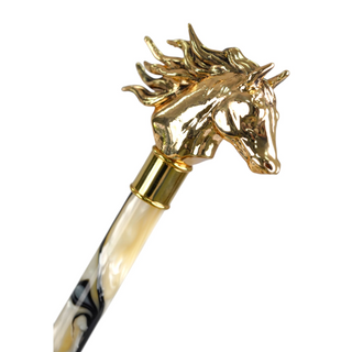 Italian blue umbrella – gold horse handle detail