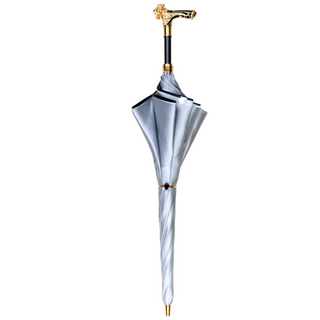 Elegant luxury lion handle umbrella satin 24K gold close-up