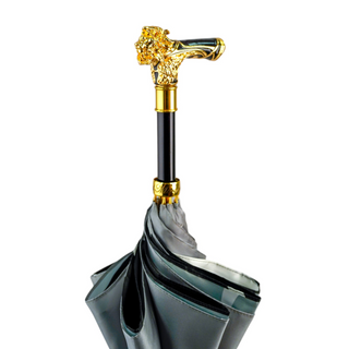 Handmade luxury lion handle umbrella satin 24K gold open