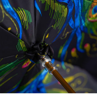 Women's peacock umbrella automatic blue leather handle side