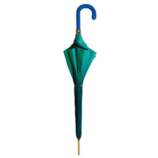 Handmade peacock umbrella automatic blue leather handle open