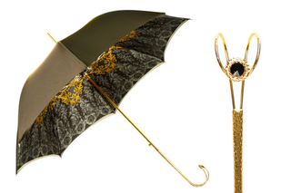 Baroque design luxury umbrella satin gold plated handle front