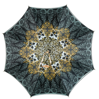 Handcrafted baroque umbrella satin luxe gold plated handle