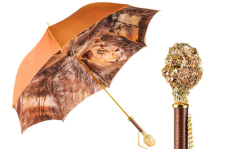 Luxury women's umbrella gold plated handle silk canopy front