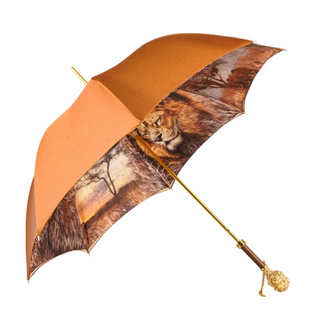 Women's luxury umbrella gold plated handle silk canopy side