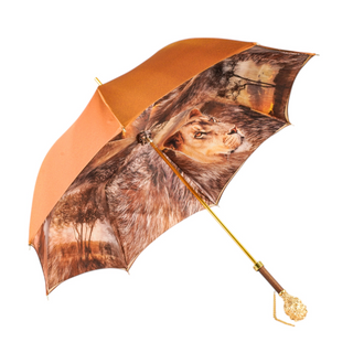 Luxury women's umbrella gold plated handle silk canopy view