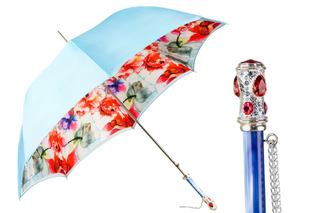 Silver plated Italian luxury umbrella crystal satin handle front
