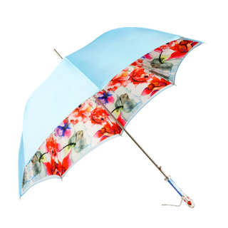 Women's silver plated umbrella crystal satin handle side