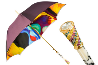 Gold plated luxury umbrella handcrafted crystal satin front