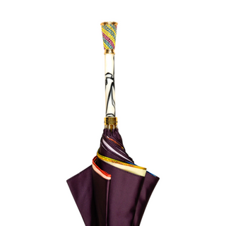 Luxury gold plated umbrella crystal satin canopy detail
