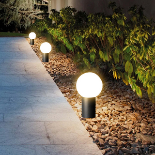 LED Garden Lamp – Black Metal Spherical Outdoor Lighting | Weather Resistant, Modern Design