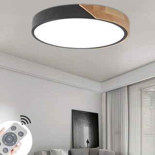 Wood Ceiling Lamp – Modern Round LED Dimmable Flush Mount Lighting Fixture