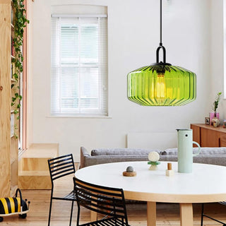Mid Century Pendant Light – Striped Glass Lamp with E27 Bulb Base for Living Room