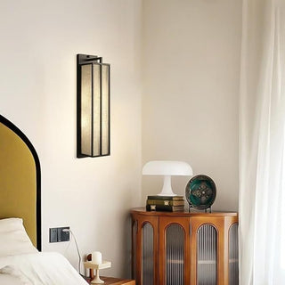 Linen Wall Light – Chinese Style Iron Wall Lamp with Linen Fabric Shade & Black Metal Frame