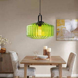 Mid Century Pendant Light – Striped Glass Lamp with E27 Bulb Base for Living Room