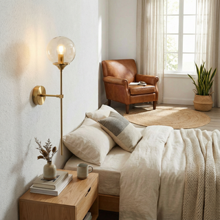 Glass Globe Wall Light – Adjustable Blown Glass Globe Lamp with Warm Brass Finish