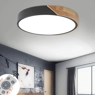 Wood flush mount ceiling fixture, dimmable LED modern round
