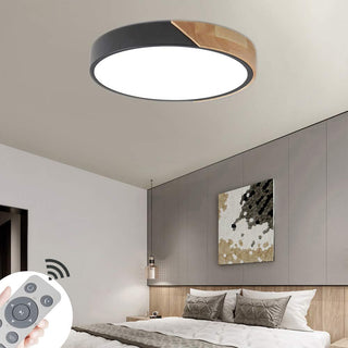 Wood Ceiling Lamp – Modern Round LED Dimmable Flush Mount Lighting Fixture
