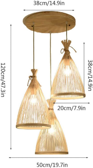 Bamboo Pendant Light – Indoor Conical Lamp With Adjustable Suspension & Warm Ambient Lighting
