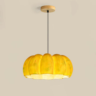 Resin pumpkin pendant close-up — eco kitchen island hanging lamp