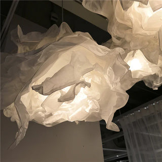 Bedroom fabric pendant lamp detail — white adjustable ceiling