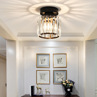 Black Hallway Ceiling Light - Modern 1-Light Semi-Flush Mount Fixture with Crystal Shade