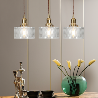 Vintage Glass Pendant Light - Elegant Cylindrical Glass Lamp for Kitchen Island