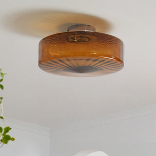 Corrugated glass ceiling lamp with iron frame, dining room lighting