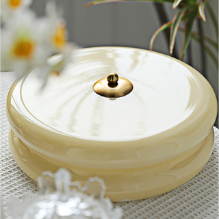 Art Deco LED ceiling lamp, cream cake design with jade glass