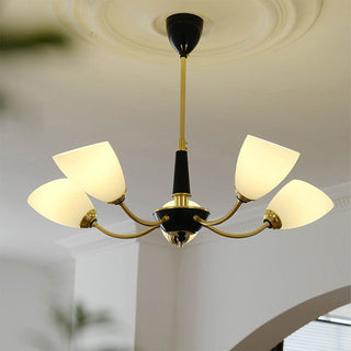 Medieval black glass chandelier close-up — modern brass detail