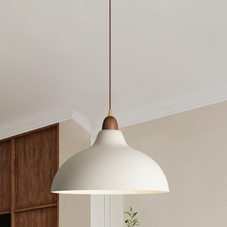 White Nordic hanging lamp with adjustable wood metal