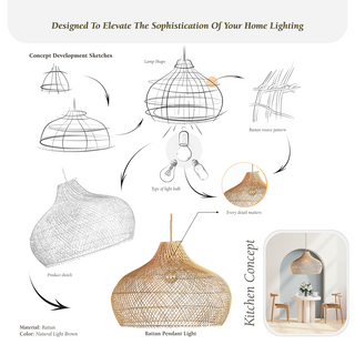 Contemporary handwoven rattan pendant — cage design