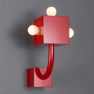 Vintage red metal sconce angle view — retro wall lamp
