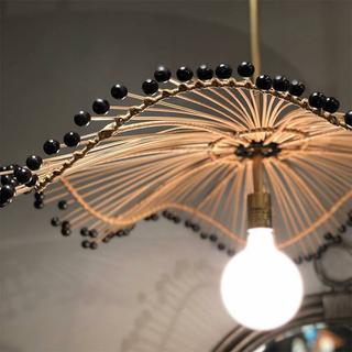 Boho wave rattan pendant top view — modern hanging fixture