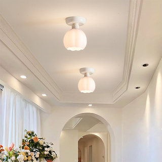 Glass metal pumpkin ceiling fixture, mini modern hallway