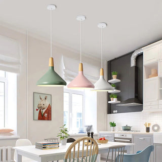 Suspension conique en métal coloré - Luminaire moderne avec cordon réglable