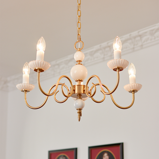 Metal cream vintage chandelier — glass soft warm dining room light