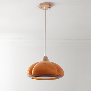 Vintage Pendant Light – Glass Pumpkin Lamp with Adjustable Hanging Light, E27 Socket