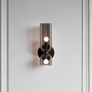 Modern glass double head wall lamp illuminated — two bulb