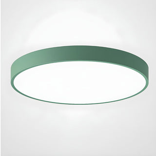 Round minimalist ceiling lamp close-up, modern LED dining