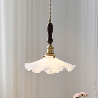 Brass kitchen island pendant with vintage Nordic glass