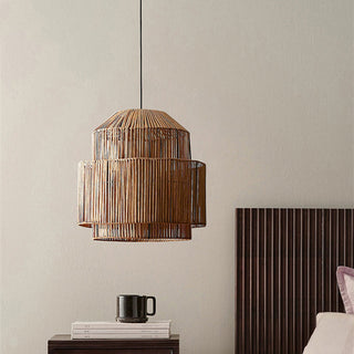 Modern boho rattan pendant light for kitchen island — adjustable height