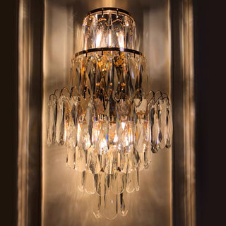 Crystal Wall Sconce – Chrome Wall Fixture with Cut Crystal Pendants for Elegant Living Room Lighting