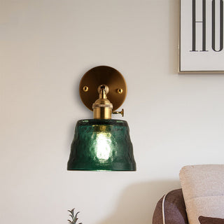 Vintage adjustable glass wall lamp in bedroom — metal sconce