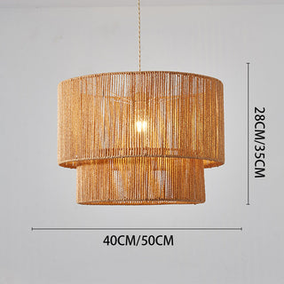 Woven rope pendant lamp detail — antique style ceiling fixture