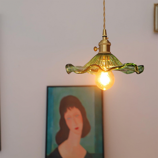 Fluted glass shade pendant with brushed brass ceiling mount