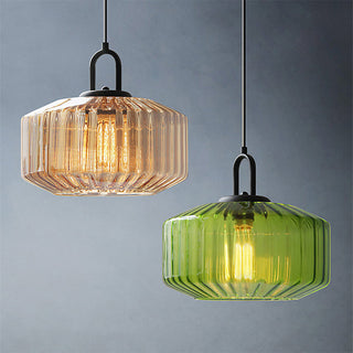Mid Century Pendant Light – Striped Glass Lamp with E27 Bulb Base for Living Room